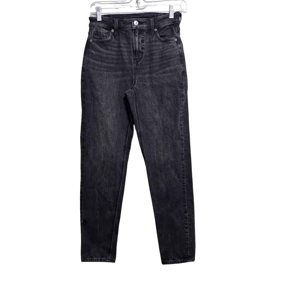 American Eagle Strigid Mom Jeans Faded Black High Rise Tapered Size 000 Short
